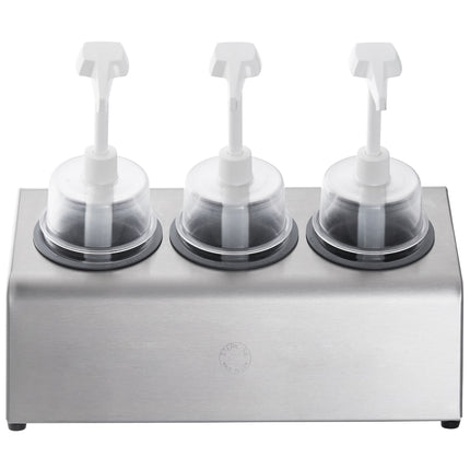 Bộ bình phân phối gia vị Steril-Sil thép không gỉ 3 ngăn 890 ml, ống chứa xám và nắp bơm vòm
