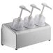Bộ bình phân phối gia vị Steril-Sil thép không gỉ 3 ngăn 890 ml, ống chứa trắng và nắp bơm vòm