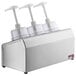 Bộ bình phân phối gia vị Steril-Sil thép không gỉ 3 ngăn 890 ml, ống chứa trắng và nắp bơm vòm