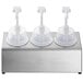 Bộ bình phân phối gia vị Steril-Sil thép không gỉ 3 ngăn 890 ml, ống chứa trắng và nắp bơm vòm