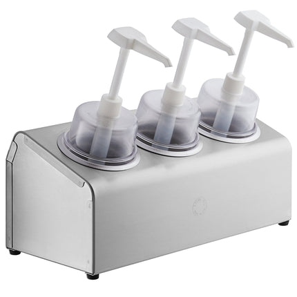 Bộ bình phân phối gia vị Steril-Sil thép không gỉ 3 ngăn 890 ml, ống chứa inox và nắp bơm vòm