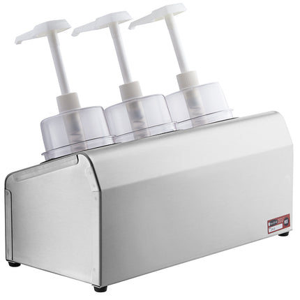 Bộ bình phân phối gia vị Steril-Sil thép không gỉ 3 ngăn 890 ml, ống chứa inox và nắp bơm vòm