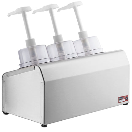 Bộ bình phân phối gia vị Steril-Sil thép không gỉ 3 ngăn 890 ml, ống chứa đỏ và nắp bơm vòm