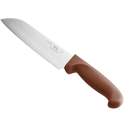 Dao Santoku lưỡi rãnh Granton tay cầm nâu Choice 18 cm