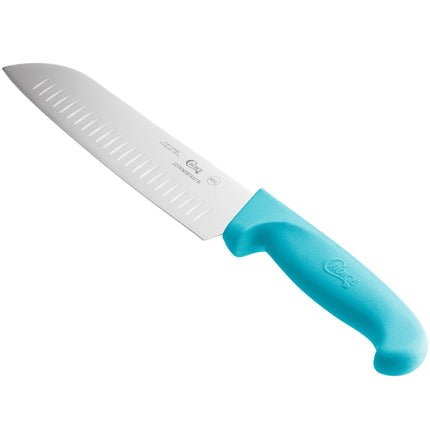 Dao Choice 17,8 cm Santoku với lưỡi rãnh Granton và tay cầm xanh neon