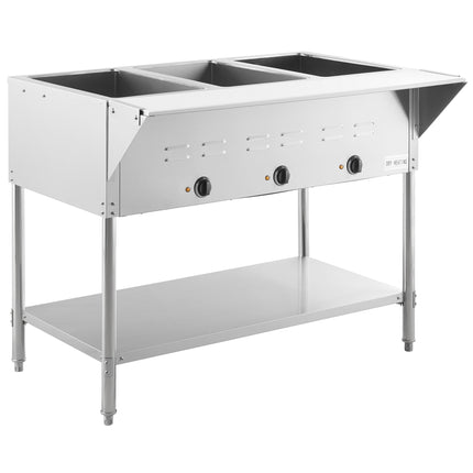 Bàn hâm nóng thức ăn điện Avantco STE-3S 3 khay hở có kệ dưới - 120V, 1500W