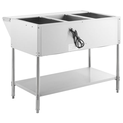 Bàn hâm nóng thức ăn điện Avantco STE-3S 3 khay hở có kệ dưới - 120V, 1500W