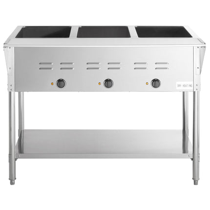 Bàn hâm nóng thức ăn điện Avantco STE-3S 3 khay hở có kệ dưới - 120V, 1500W
