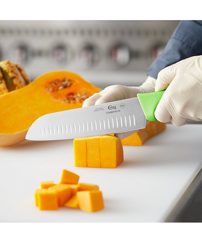 Dao Santoku lưỡi granton Choice 17,8 cm cán xanh lá neon