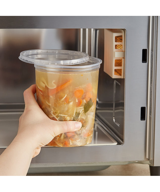 Choice Bộ Hộp Deli Tròn Trong Mờ Dùng Được Lò Vi Sóng Kèm Nắp 32 oz 250/Thùng