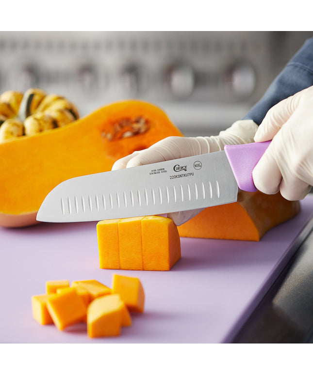 Dao Santoku lưỡi Granton cán tím Choice 18 cm