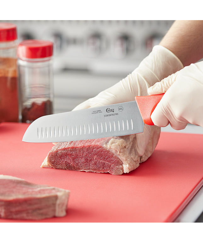 Dao Santoku Choice 18 cm lưỡi rãnh Granton tay cầm đỏ