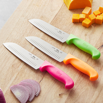 Dao Santoku lưỡi granton Choice 17,8 cm cán cam neon