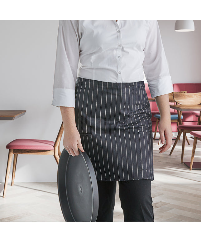 Tạp dề nửa bistro 2 túi họa tiết kẻ sọc nhỏ pha polyester-cotton màu trắng Choice