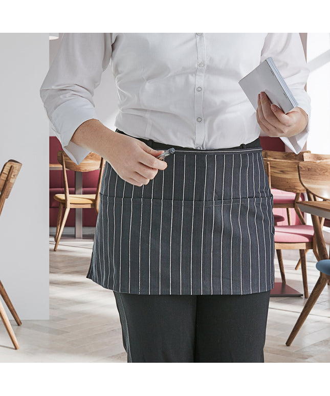 Tạp dề nửa eo 3 túi họa tiết kẻ sọc nhỏ pha polyester-cotton màu trắng Choice