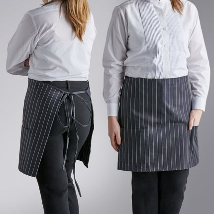 Tạp dề nửa bistro 2 túi họa tiết kẻ sọc nhỏ pha polyester-cotton màu trắng Choice