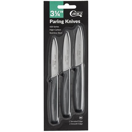 Bộ dao gọt Choice 8,3 cm gồm 1 lưỡi răng cưa và 2 lưỡi trơn cán đen