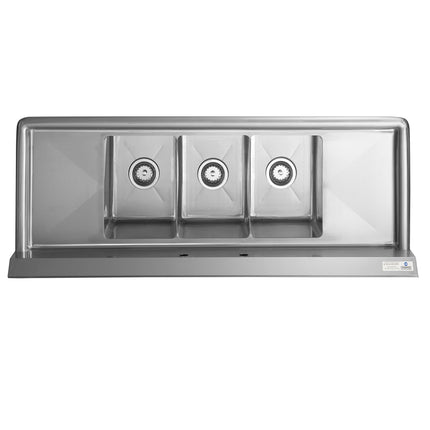 Bồn rửa công nghiệp 3 ngăn Steelton 137 cm với hai máng ráo nước 30 cm