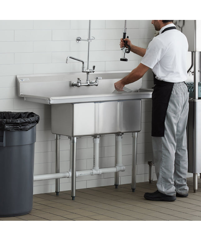 Bồn rửa công nghiệp 3 ngăn Steelton 137 cm với hai máng ráo nước 30 cm