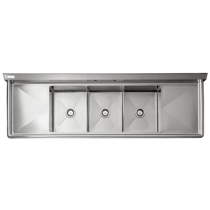 Bồn rửa 3 ngăn Steelton 213,4 cm bồn rửa công nghiệp 3 ngăn với hai 45,7 cm mặt ráo nước