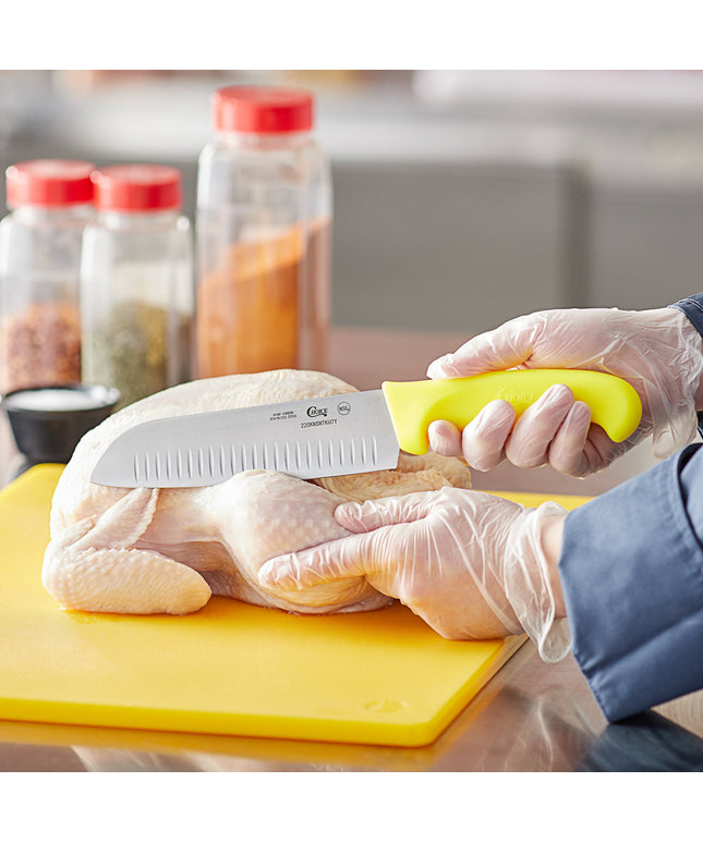 Dao Santoku lưỡi granton Choice 17,8 cm cán vàng neon