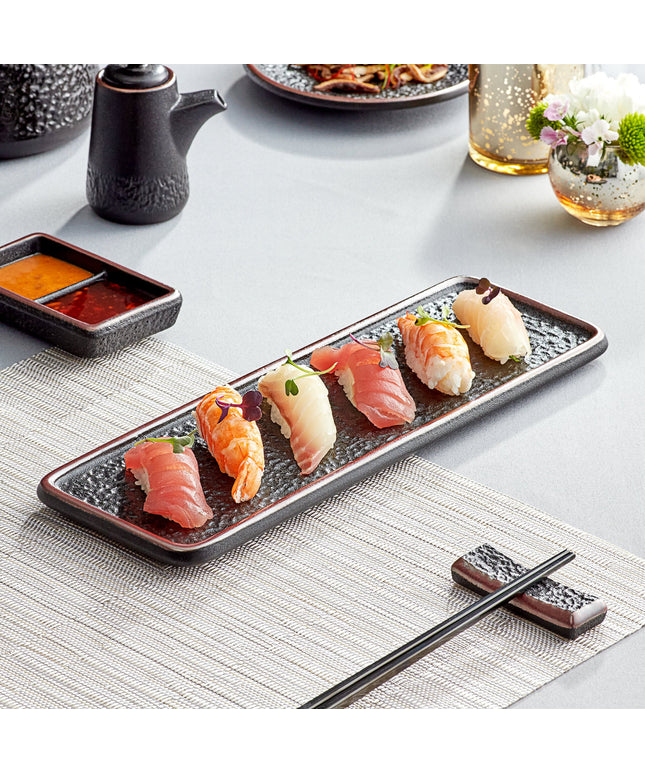 Đĩa chữ nhật phẳng sứ mờ đen vân Acopa Heika 33,5 x 11,4 cm - Thùng 12 cái