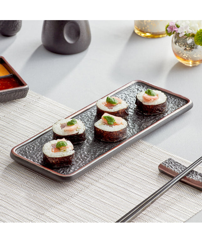 Đĩa sứ chữ nhật phẳng Acopa Heika 29 x 11 cm màu đen mờ nhám - Thùng 12 cái