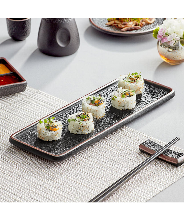 Đĩa phẳng gốm nhám Acopa Heika 31,4 x 11,4 cm đen mờ chữ nhật - Thùng 12 cái