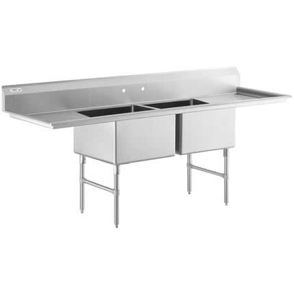 Bồn rửa 2 ngăn inox chân inox hai bàn ráo nước 61 cm Regency 249 cm