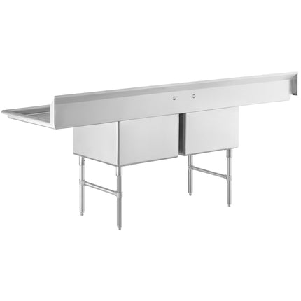 Bồn rửa 2 ngăn inox chân inox hai bàn ráo nước 61 cm Regency 249 cm