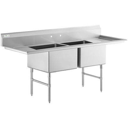 Bồn rửa công nghiệp 2 ngăn Regency 218 cm, chân thép không gỉ, 2 mặt ráo 46 cm