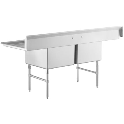 Bồn rửa công nghiệp 2 ngăn Regency 218 cm, chân thép không gỉ, 2 mặt ráo 46 cm