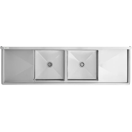 Bồn rửa 2 ngăn inox chân inox hai bàn ráo nước 61 cm Regency 249 cm