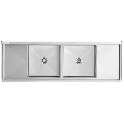 Bồn rửa công nghiệp 2 ngăn Regency 218 cm, chân thép không gỉ, 2 mặt ráo 46 cm
