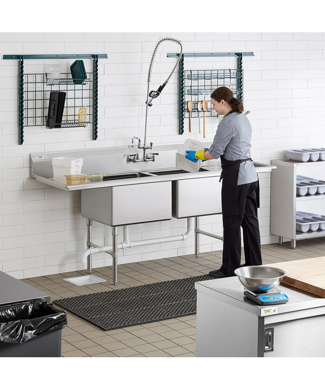 Bồn rửa công nghiệp 2 ngăn Regency 218 cm, chân thép không gỉ, 2 mặt ráo 46 cm