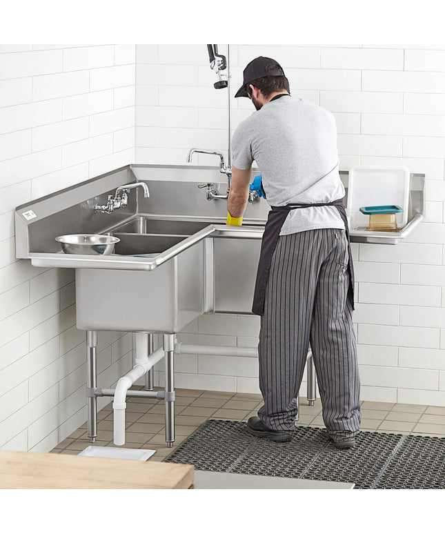 Bồn rửa công nghiệp góc 3 ngăn Regency 145 cm, 2 mặt ráo 46 cm