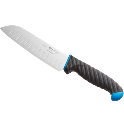 Dao châu Á Schraf 17,8 cm Granton viền Santoku Knife xanh dương TPRgrip tay cầm