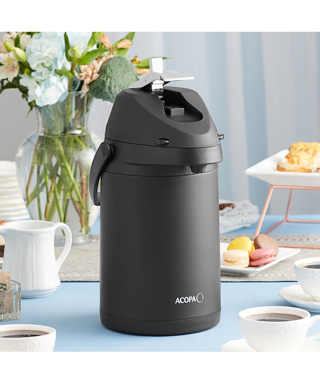 Bình ủ cà phê inox lót inox Acopa 3 lít đen mờ cần gạt kim loại