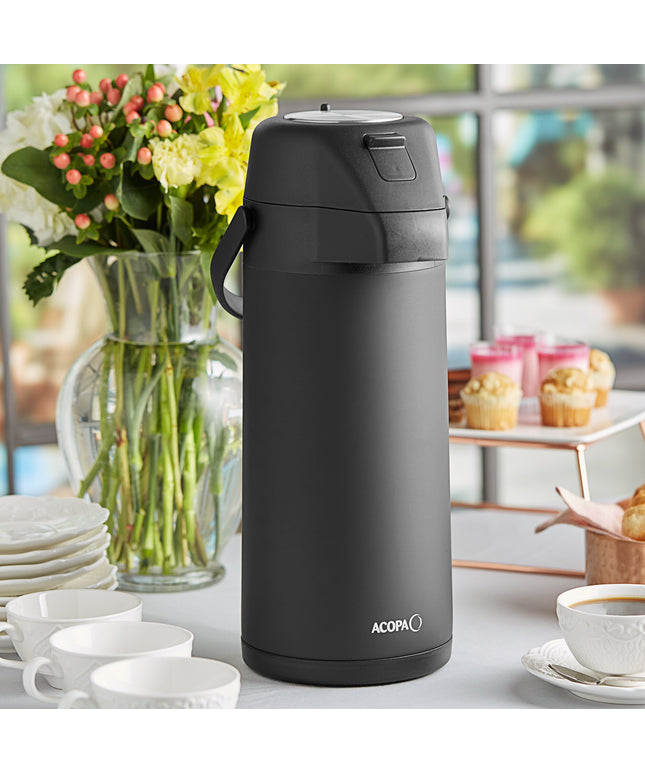 Bình ủ cà phê inox lót inox Acopa 3 lít đen mờ nút bấm