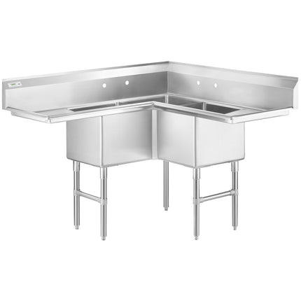 Bồn rửa công nghiệp góc 3 ngăn Regency 145 cm, 2 mặt ráo 46 cm