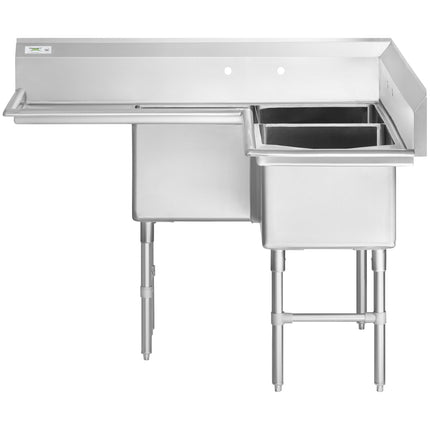 Bồn rửa công nghiệp góc 3 ngăn Regency 145 cm, 2 mặt ráo 46 cm