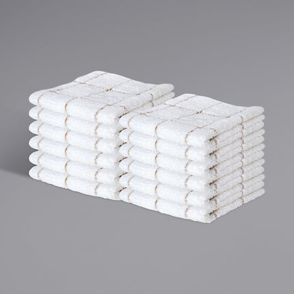 Khăn lau chén cotton ô vuông màu be trắng Cooks Linen 454 g 30,5 x 30,5 cm - Gói 12 cái