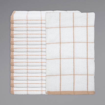 Khăn bếp cotton ô vuông màu be trắng Cooks Linen 907 g 63,5 x 38,1 cm - Gói 12 cái