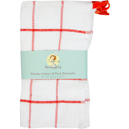 Khăn lau chén cotton ô vuông màu đỏ trắng Hospeco 567 g 33 x 33 cm - Gói 12 cái