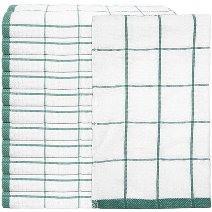 Khăn bếp cotton ô vuông màu xanh lá trắng Cooks Linen 907 g 63,5 x 38,1 cm - Gói 12 cái