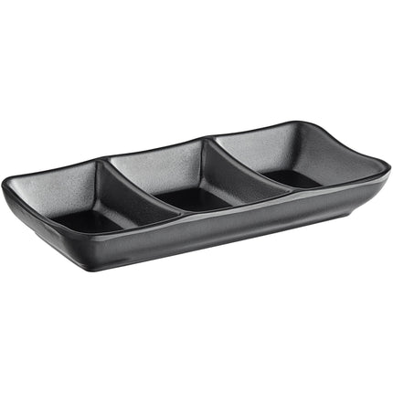 Chén nước chấm melamine đen 3 ngăn GET Nara SD-7600-BK 163 ml - Thùng 24 cái