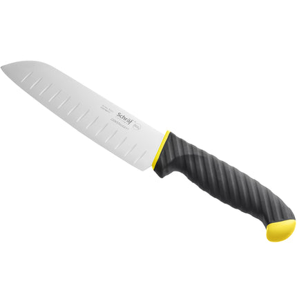 Dao Santoku lưỡi granton Schraf 17,8 cm cán TPRgrip vàng