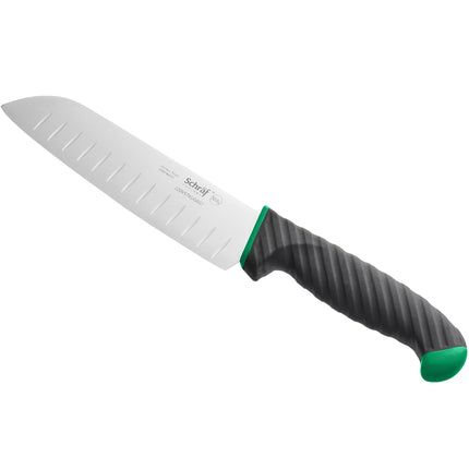 Dao Santoku Schraf 18 cm lưỡi Granton cán TPRgrip xanh lá