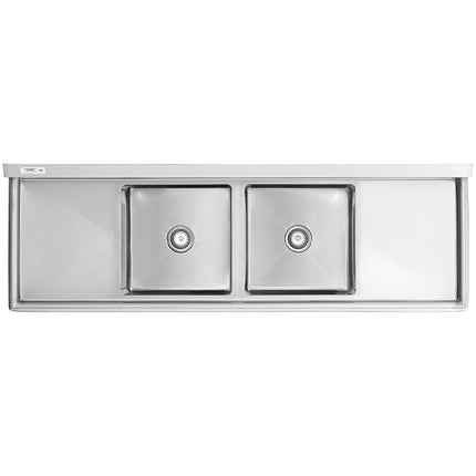 Bồn rửa công nghiệp 2 ngăn inox Regency 188 cm chân inox, hai bàn ráo 46 cm, bồn 46 x 46 x 36 cm