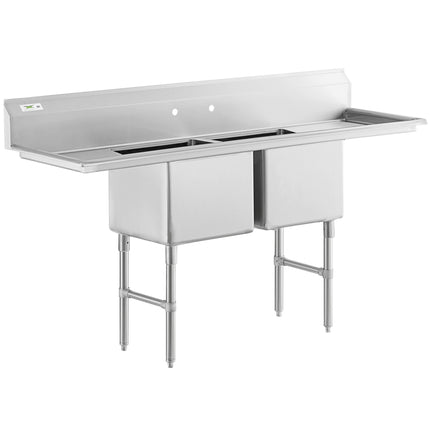 Bồn rửa công nghiệp 2 ngăn inox Regency 188 cm chân inox, hai bàn ráo 46 cm, bồn 46 x 46 x 36 cm